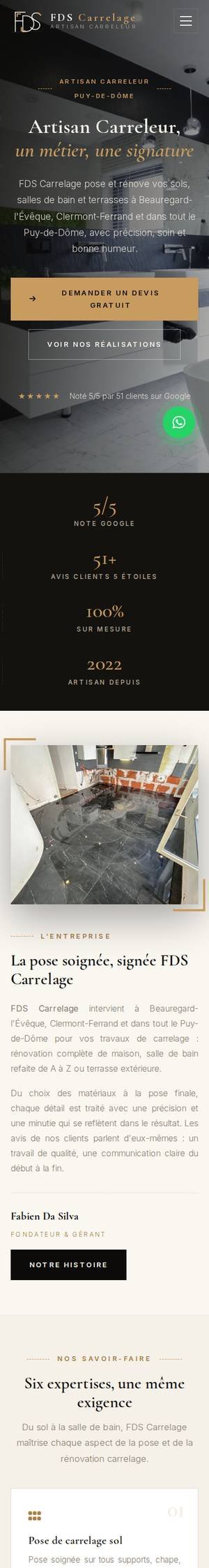 FDS Carrelage, site réalisé par Liberae, vue mobile