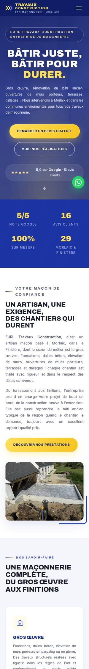 Travaux Construction, site réalisé par Liberae, vue mobile