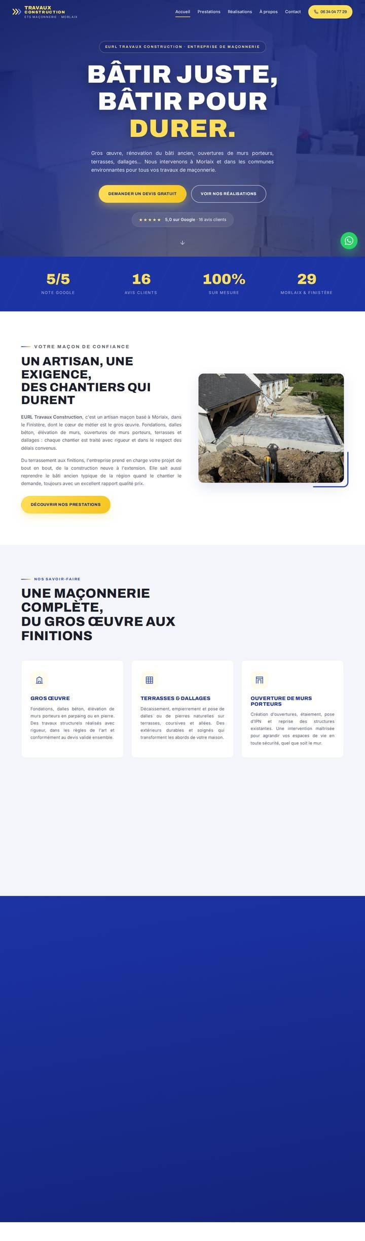 Travaux Construction, site réalisé par Liberae, vue ordinateur